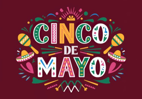 The image features festive, colorful lettering and graphics with maracas and sombreros celebrating 